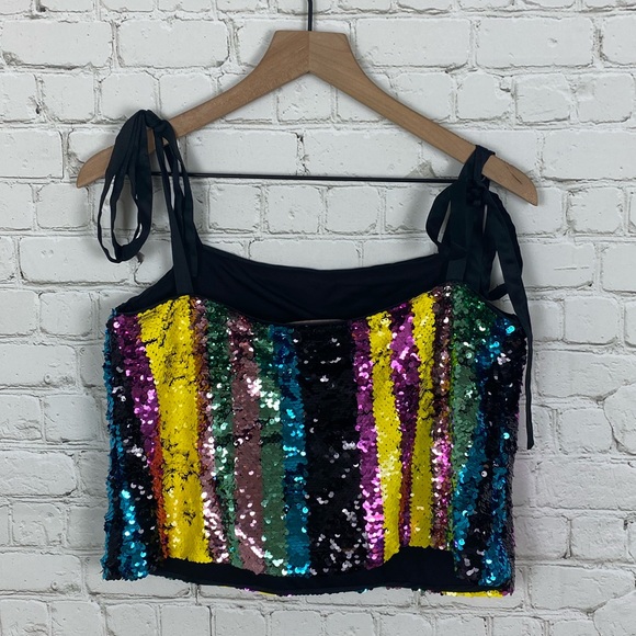 SOLD! Zara Multicolor Sequin Tie Shoulder Top - Picture 5 of 8